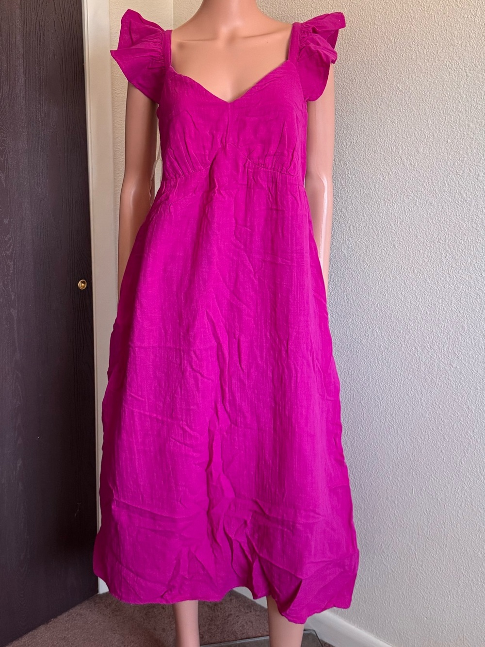 Time and Tru Women's Cotton Midi Dress with Flutter Sleeves